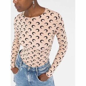 Marine Serre crescent moon-print second-skin top, beige, size S